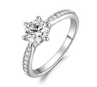 JewelryPalace 1ct Classique Cubic Zirconia Bague Taille Rond Solitaire Pierre en plaqué or blanc 14K Femme, Bague Diamant Simulé Fiançailles Mariage Promise Alliance, Ensemble Bijoux Mariee 55.5
