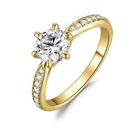 JewelryPalace 1ct Classique Cubic Zirconia Bague Taille Rond Solitaire Pierre en plaqué or jaune 14K Femme, Bague Diamant Simulé Fiançailles Mariage Promise Alliance, Ensemble Bijoux Mariee 48