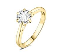 JewelryPalace 1ct Classique Cubic Zirconia Bague Taille Rond Solitaire Pierre en plaqué or jaune 14K Femme, Bague Diamant Simulé Fiançailles Mariage Promise Alliance, Ensemble Bijoux Mariee 59.5