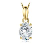 JewelryPalace 1ct Classique Solitaire Collier Chaine Zircon Taille Ovale Argent 925 Femme, Plaqué Or Jaune Pendentif Diamant Simulé Mariage Mariee 45CM, Ensemble Parure de Bijoux Cadeau Anniversaire