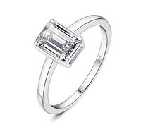 JewelryPalace 1ct Solitaire Cubic Zirconia Bague Taille Emeraude Pierre Argent 925 Femme, Diamant Simulé Bague Fiançailles Mariage Promise Alliance, Ensemble Bijoux Mariee Cadeau Anniversaire