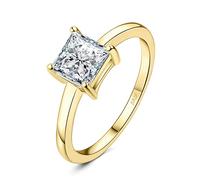 JewelryPalace 1ct Solitaire Moissanite Bague Taille Princesse Pierre Argent Massif 925 Femme, Plaqué Or Jaune Bague Diamant Simulé Fiançailles Mariage Promise Alliance, Ensemble Bijoux Mariee