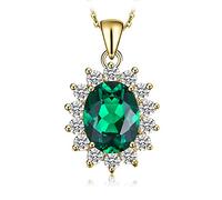 JewelryPalace 2.28ct Elégant Diana Princesse Kate Middleton Collier Pendentif Plaque Or Jaune Femme en Imitation Emeraude Verte avec une Chaîne en Argent Sterling 925 45cm