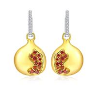 JewelryPalace 2.2ct Grenade Fruits Crochet Boucles d'oreilles Rouge Cubique Zircon Argent 925 Pour Femme, Plaque Or Jaune 14k Boucles d'oreilles Pierre Fille, Ensemble Parure de Bijoux Cadeau MaMan