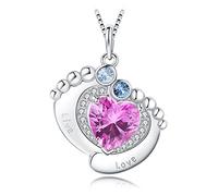 JewelryPalace 2.5ct Empreintes de pas Amour Mignon Pieds Pendentif Taille Coeur Synthèse Rose Saphir Argent 925 Pour Femme, Ensemble Parure de Bijoux Pierre Fille, Spine Collier Chaine Cadeau 45CM