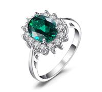 JewelryPalace 2.8 ct Elégant Diana Princesse Kate Middleton Bague Femme en 14K Or Blanc Plaqué en Emeraude de Synthèse Verte 60.5