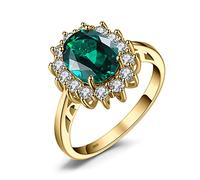 JewelryPalace 2.8 ct Elégant Diana Princesse Kate Middleton Bague Plaque Or Jaune Femme en Argent Sterling 925 en Emeraude de Synthèse Verte
