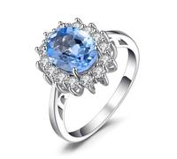 JewelryPalace 2.8ct Diana Princesse Kate Middletonu Bague Spinel Créé de Couleur Bleu Royal Placcato Oro Bianco 14K Pour Femme, Bague de Fiançailles Mariage, Vintage Cadeau 54