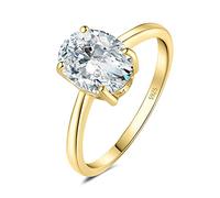 JewelryPalace 2ct Classique Cubic Zirconia Bague Ovale Solitaire Pierre en Argent 925 Femme, Plaqué Or Jaune Bague Diamant Simulé Fiançailles Mariage Promise Alliance, Ensemble Parure Bijoux Mariee