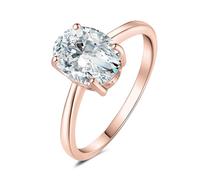 JewelryPalace 2ct Classique Cubic Zirconia Bague Ovale Solitaire Pierre en plaqué or rose 14K Femme, Bague Diamant Simulé Fiançailles Mariage Promise Alliance, Ensemble Parure Bijoux Mariee 57