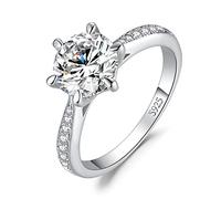 JewelryPalace 2ct Classique Cubic Zirconia Bague Taille Rond Solitaire Pierre Argent Massif 925 Femme, Bague Diamant Simulé Fiançailles Mariage Promise Alliance, Ensemble Bijoux Mariee