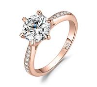 JewelryPalace 2ct Classique Cubic Zirconia Bague Taille Rond Solitaire Pierre Argent Massif 925 Femme, Plaqué Or Rose Bague Diamant Simulé Fiançailles Mariage Promise Alliance, Ensemble Bijoux Mariee