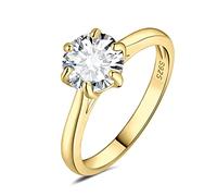JewelryPalace 2ct Classique Cubic Zirconia Bague Taille Rond Solitaire Pierre Argent Massif 925 Femme, Plaqué Or Jaune Bague Diamant Simulé Fiançailles Mariage Promise Alliance, Ensemble Bijoux Mariee