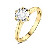 JewelryPalace 2ct Classique Cubic Zirconia Bague Taille Rond Solitaire Pierre en plaqué or jaune 14K Femme, Bague Diamant Simulé Fiançailles Mariage Promise Alliance, Ensemble Bijoux Mariee 50.5