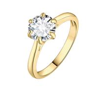 JewelryPalace 2ct Classique Moissanite Bague Taille Rond Solitaire Pierre en plaqué or jaune 14K Femme, Bague Diamant Simulé Fiançailles Mariage Promise Alliance, Ensemble Bijoux Mariee 53