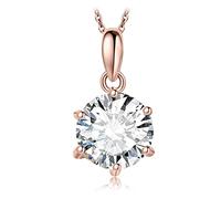 JewelryPalace 2ct Classique Moissanite Pendentif Taille Rond Solitaire Argent 925 Femme, Plaqué Or Rose Collier Chaine Diamant Simulé Mariage Mariee 45CM, Ensemble Parure de Bijoux Cadeau Anniversaire