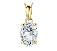 JewelryPalace 2ct Classique Solitaire Collier Chaine Moissanite Taille Ovale Argent 925 Femme,Plaqué Or Jaune Pendentif Diamant Simulé Mariage Mariee 45CM,Ensemble Parure de Bijoux Cadeau Anniversaire