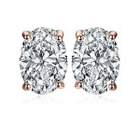 JewelryPalace 2ct Classique Taille Ovale Solitaire Moissanite Boucles d'oreilles Argent 925 Femme, Plaqué Or Rose Petite Clous d'oreilles Pierre Fille, Diamant Simulé Ensemble Bijoux Mariee Mariage