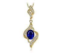 JewelryPalace 2ct Saphir Pendentif Synthetique Pierre Bleu Argent 925 Pour Femme, Plaque Or Jaune Colliers Fille Argent Ensemble Parure de Bijoux Originaux, Collier Chaine Cadeau Anniversaire 45CM