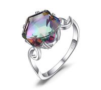 JewelryPalace 3.6 ct Art Deco Multicolore Bague Taille Hexagon Naturelle Arc en Ciel Quartz Argent 925 Femme, Bague Originale Pierre Precieuse Fille, Ensemble Parure de Bijoux Cadeau Anniversaire