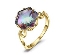 JewelryPalace 3.6 ct Art Deco Multicolore Bague Taille Hexagon Naturelle Ciel Quartz Argent 925 Femme, Plaque Or Jaune Bague Originale Pierre Fille, Ensemble Parure de Bijoux Cadeau Anniversaire