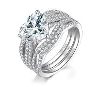 JewelryPalace 3ct Classique Bague Cœur Solitaire Argent Massif 925 Pour Femme, Bagues Fiançailles Mariage Promesse Anniversaire Anneau Alliance Diamant Simulé Zircone Cubique, Ensemble Bijoux Bagues