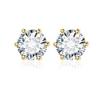 JewelryPalace 3ct Classique Boucles d'oreilles Taille Rond Solitaire Moissanite Argent 925 Femme, Plaqué Or Jaune Petite Clous d'oreilles Pierre Fille, Diamant Simulé Ensemble Bijoux Mariee Mariage