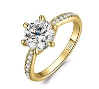 JewelryPalace 3ct Classique Cubic Zirconia Bague Taille Rond Solitaire Pierre Argent Massif 925 Femme, Plaqué Or Jaune Bague Diamant Simulé Fiançailles Mariage Promise Alliance, Ensemble Bijoux Mariee