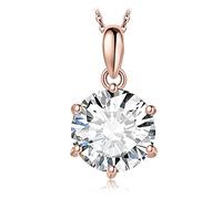 JewelryPalace 3ct Classique Moissanite Pendentif Taille Rond Solitaire Argent 925 Femme, Plaqué Or Rose Collier Chaine Diamant Simulé Mariage Mariee 45CM, Ensemble Parure de Bijoux Cadeau Anniversaire