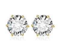 JewelryPalace 6ct Classique Boucles d'oreilles Taille Rond Solitaire Moissanite Argent 925 Femme, Plaqué Or Jaune Petite Clous d'oreilles Pierre Fille, Diamant Simulé Ensemble Bijoux Mariee Mariage