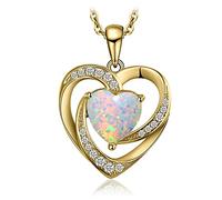 JewelryPalace Amour Coeur 2.54ct Opele de Synthèse Zircone Cubique Plaque Or Jaune Collier Pendentif Femme en Argent 925 Sterling Chaîne 45CM