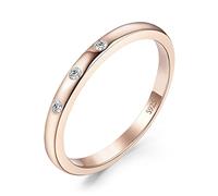 JewelryPalace Bague 3 Pierres Classique Ronde Zircone Cubique, Bandeau Empilable Anneau Alliance, Bague Diamant Simulé 14K Plaque Or Rose Argent Massif 925 Pour Fille, Ensemble Bijoux Mariage Femme