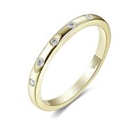JewelryPalace Bague 5 Pierres Classique Ronde Zircone Cubique, Bandeau Empilable Anneau Alliance, Bague Diamant Simulé 14K Plaque Or Jaune Argent Massif 925 Pour Fille, Ensemble Bijoux Mariage Femme