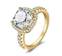 JewelryPalace Bague de Fiançailles Anneau d'Alliance pour Femme, Coussin 3ct Zircone Cubique en Argent 925, Plaque Or Jaune Mariage Promise Engagement Cadeau Anniversaire Magnifique, Bijoux femme,