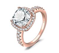 JewelryPalace Bague de Fiançailles Anneau d'Alliance pour Femme, Coussin 3ct Zircone Cubique en Argent 925, Plaque Or Rose Mariage Promise Engagement Cadeau Anniversaire Magnifique, Bijoux femme,