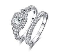 JewelryPalace Bague Femme de Fiançailles Coupe Carré Princesse Zircon Cubique Anniversaire Promesse Mariage Ensembles Channel Anneau Alliance Nuptial en Argent Sterling 925 Magnifique