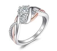 JewelryPalace Bague Infinity Noeud d'Amour Classique Or Rose Argent Massif 925 Fille, Bague Fiançaille Mariage Promesse Anniversaire 3 Pierre Bypass Anneau Diamant Simulé Zircone Cubique, Bijoux Femme