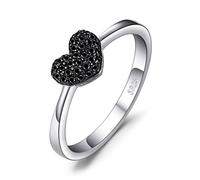JewelryPalace Bague Naturel Spinelle Noir en Amour Cœur Anneau Femme Argent Sterling 925, Pavé Bague de Fiançailles Femme, Bagues Mariage Promise Alliance, Bijoux femme, Cadeau Anniversaire