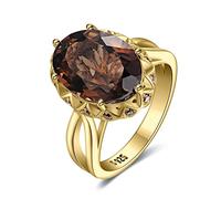 JewelryPalace Bague Ovale 5.7ct Cocktail Naturelle Quartz Fume en Argent Sterling 925, Bague Pierre Brun Femme Argent, Plaqué Or Jaune Ensemble de Bijoux, Cadeau d'Anniversaire, Bague Femme Argent