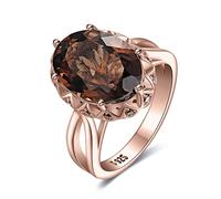 JewelryPalace Bague Ovale 5.7ct Cocktail Naturelle Quartz Fume en Argent Sterling 925, Bague Pierre Brun Femme Argent, Plaqué Or Rose Ensemble de Bijoux, Cadeau d'Anniversaire, Bague Femme Argent