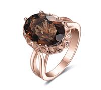 JewelryPalace Bague Ovale 5.7ct Cocktail Smoky Quartz Colored Glass en plaqué or rose 14K, Bague Pierre Brun Femme, Ensemble de Bijoux, Cadeau d'Anniversaire 58