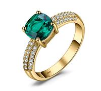 JewelryPalace Bague Solitaire 1.8ct Coussin Simulé Emeraude, Bague Pierre Vert Pour Femme en Argent Sterling 925, Plaque Or Jaune Bagues Femme Argent Ensemble de Bijoux, Cadeau d'Anniversaire