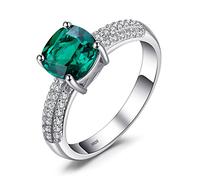 JewelryPalace Bague Solitaire 1.8ct Coussin Simulé Emeraude, Bague Pierre Vert Pour Femme en Argent Sterling 925, Lot de Bagues Femme Argent Ensemble de Bijoux, Cadeau d'Anniversaire 57