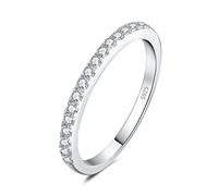JewelryPalace Demi Eternel Empilable Bague Taille Rond Moissanite Pierre Argent Massif 925 Femme, Mode Or Blanc 14k Bague fin Anneau Fiançailles Mariage Promise Alliance, Ensemble Bijoux Mariee