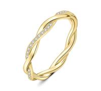 JewelryPalace Empilable Amour Cubic Zirconia Infini Bague Taille Rond Pierre en plaqué or jaune 14K Femme, Torsade Bague Fiançailles Mariage Promise Alliance, Love Ensemble Bijoux Mariee 60.5