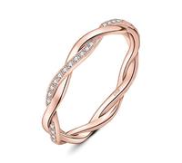 JewelryPalace Empilable Amour Moissanite Infini Bague Taille Rond Pierre Argent Massif 925 Femme, Plaqué Or Rose Torsade Bague Fiançailles Mariage Promise Alliance, Love Ensemble Bijoux Mariee