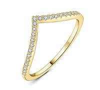 JewelryPalace Forme V Love Cubic Zirconia Bague Taille Rond Pierre Argent Massif 925 Femme, Plaqué Or Jaune Bague Diamant Simulé Fiançailles Mariage Promise Alliance, Amour Ensemble Bijoux Mariee