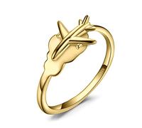 JewelryPalace Global Avion Voyage Carte du monde Bague de promesse en argent sterling 925, Anneau Femme Bague Reglable, Plaque Or Jaune Bague Ouverture Filles Anneau Argent, Ensemble de Bijoux