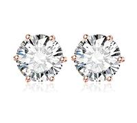 JewelryPalace Orecchini a Bottone Donna Argento 925 con Creato Moissanite, Piercing a Lobo con Pietra a Taglio Rotondo, Solitario in Tre Ori Set Gioielli