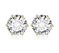 JewelryPalace Orecchini a Bottone Donna Argento 925 con Creato Moissanite, Piercing a Lobo con Pietra a Taglio Rotondo, Solitario in Tre Ori Set Gioielli